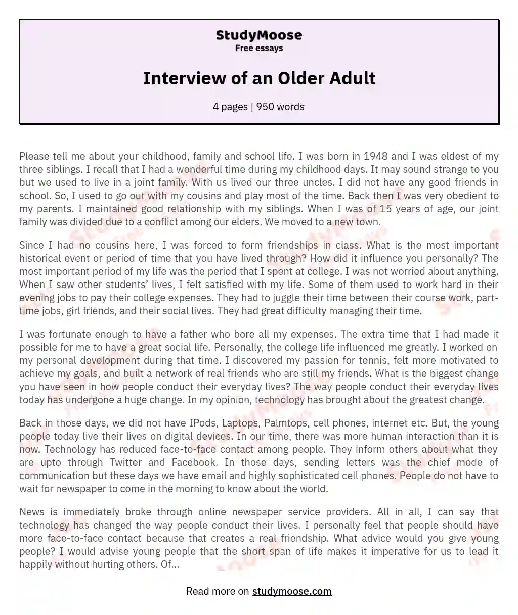 Interview of an Older Adult essay