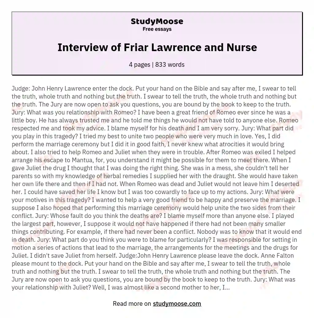 Interview of Friar Lawrence and Nurse