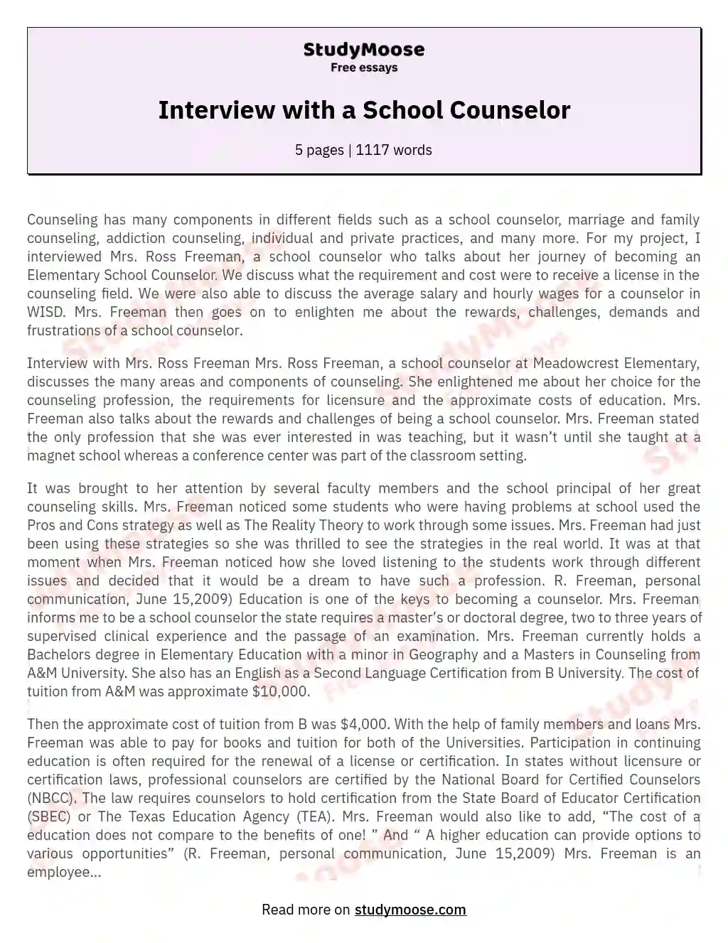 Interview with a School Counselor essay