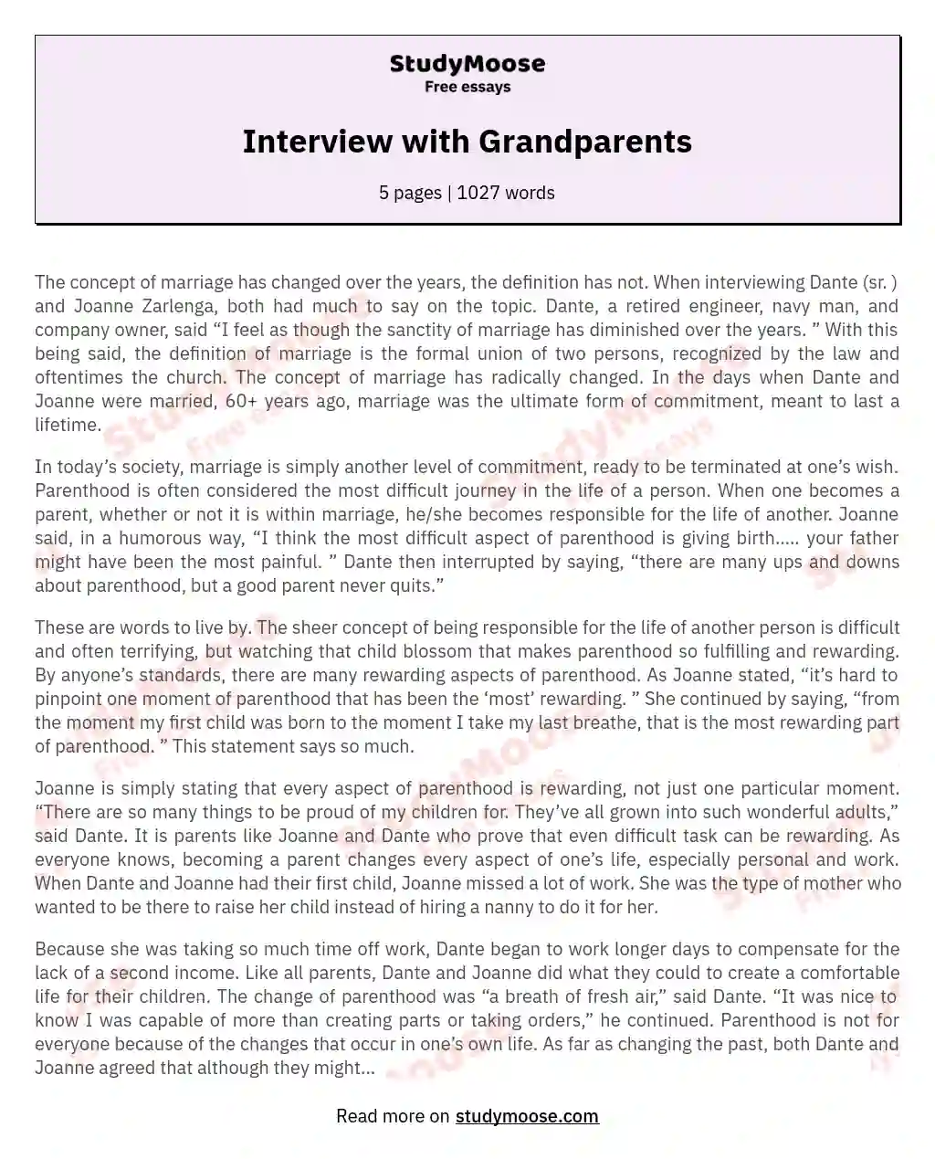 Interview with Grandparents essay