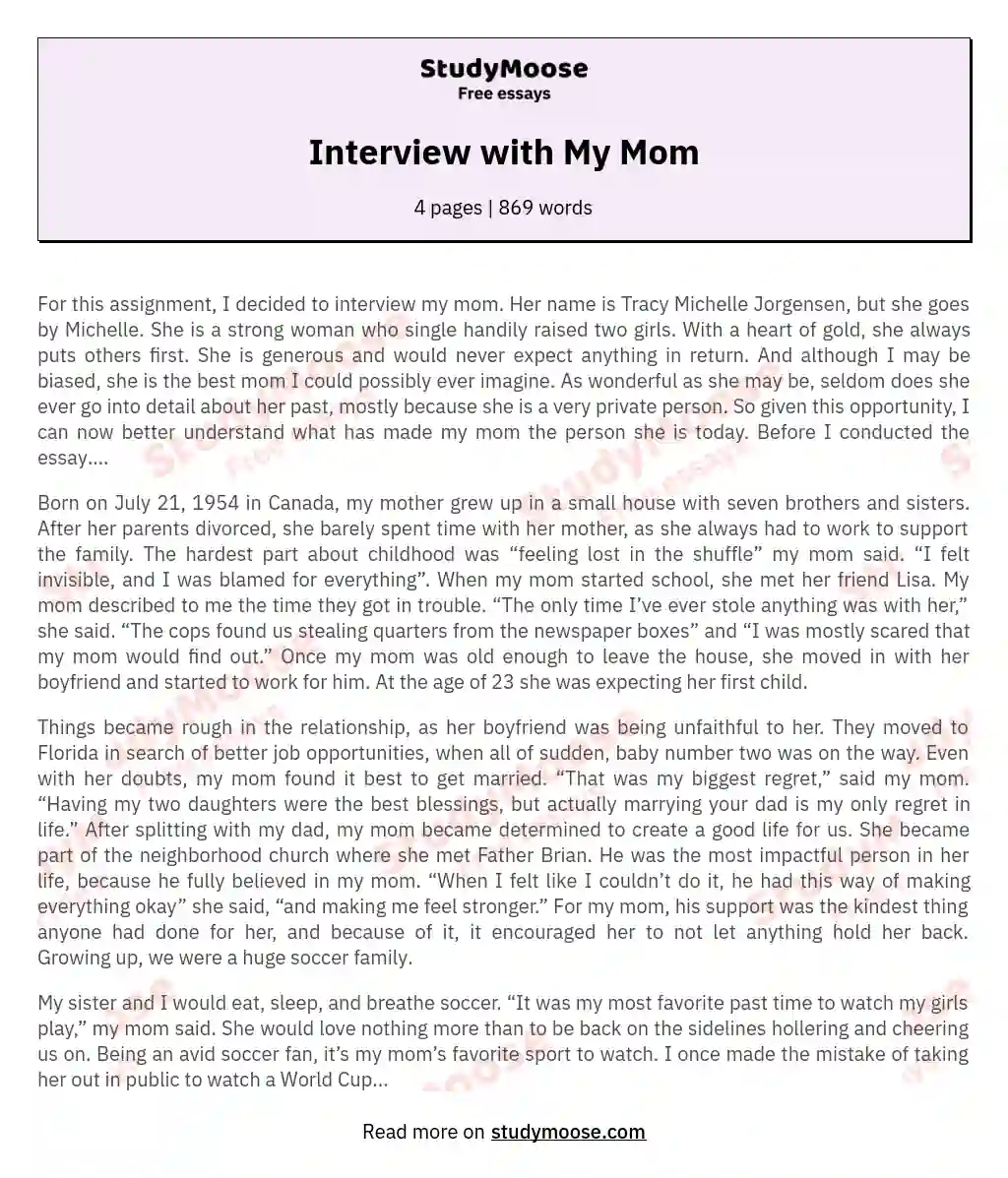 Interview with My Mom essay
