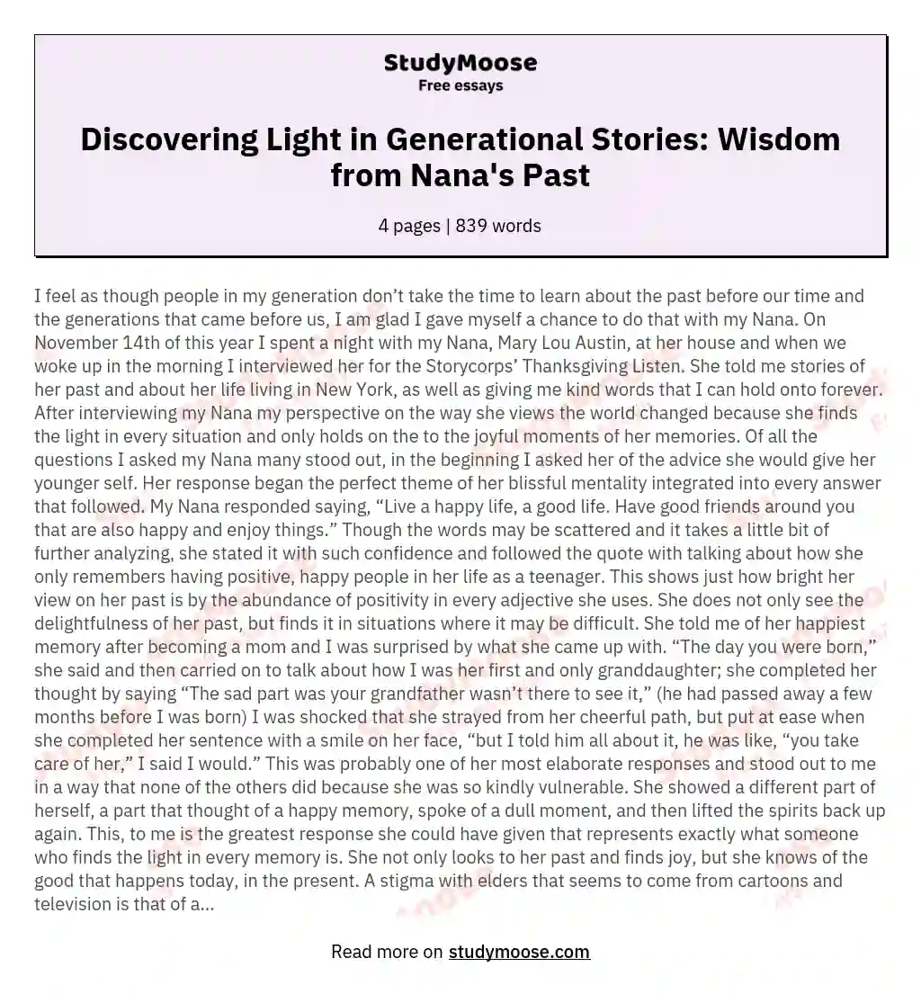 Discovering Light in Generational Stories: Wisdom from Nana's Past essay