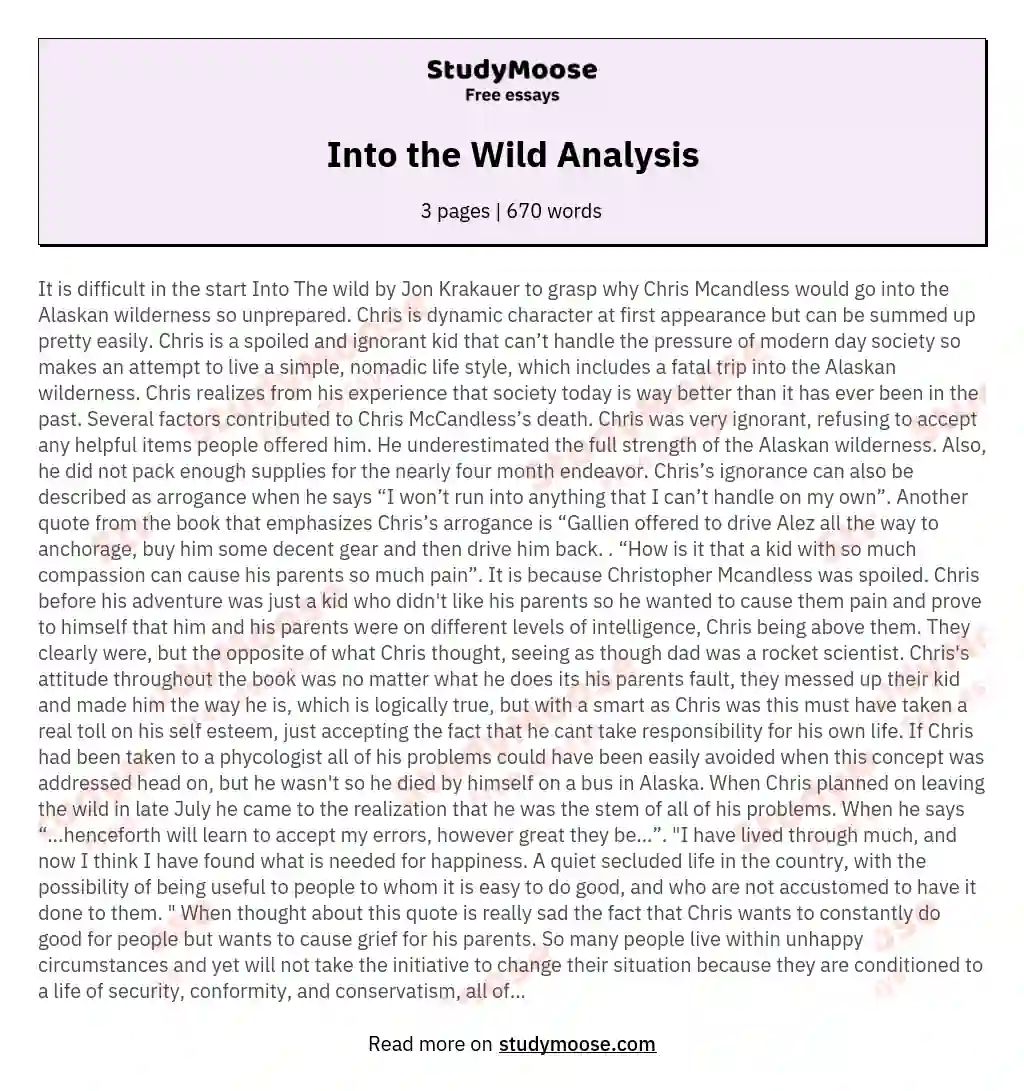 Into the Wild Analysis
