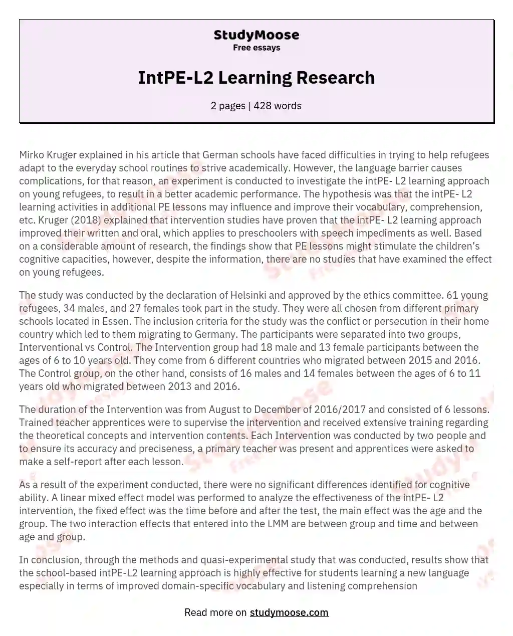 IntPE-L2 Learning Research essay