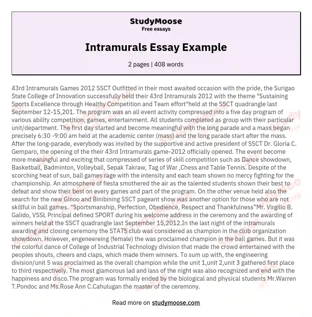 Intramurals Essay Example essay
