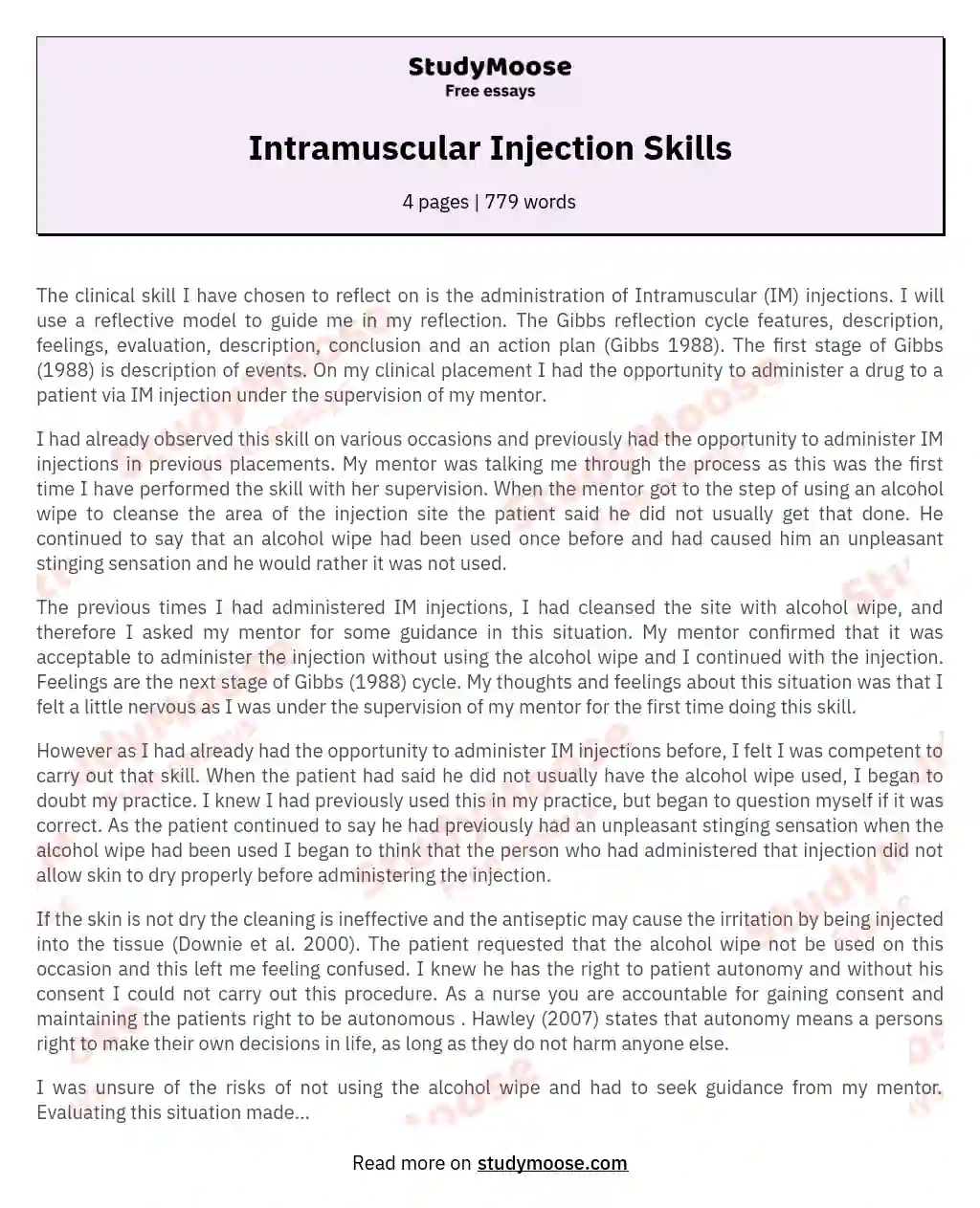 Intramuscular Injection Skills essay
