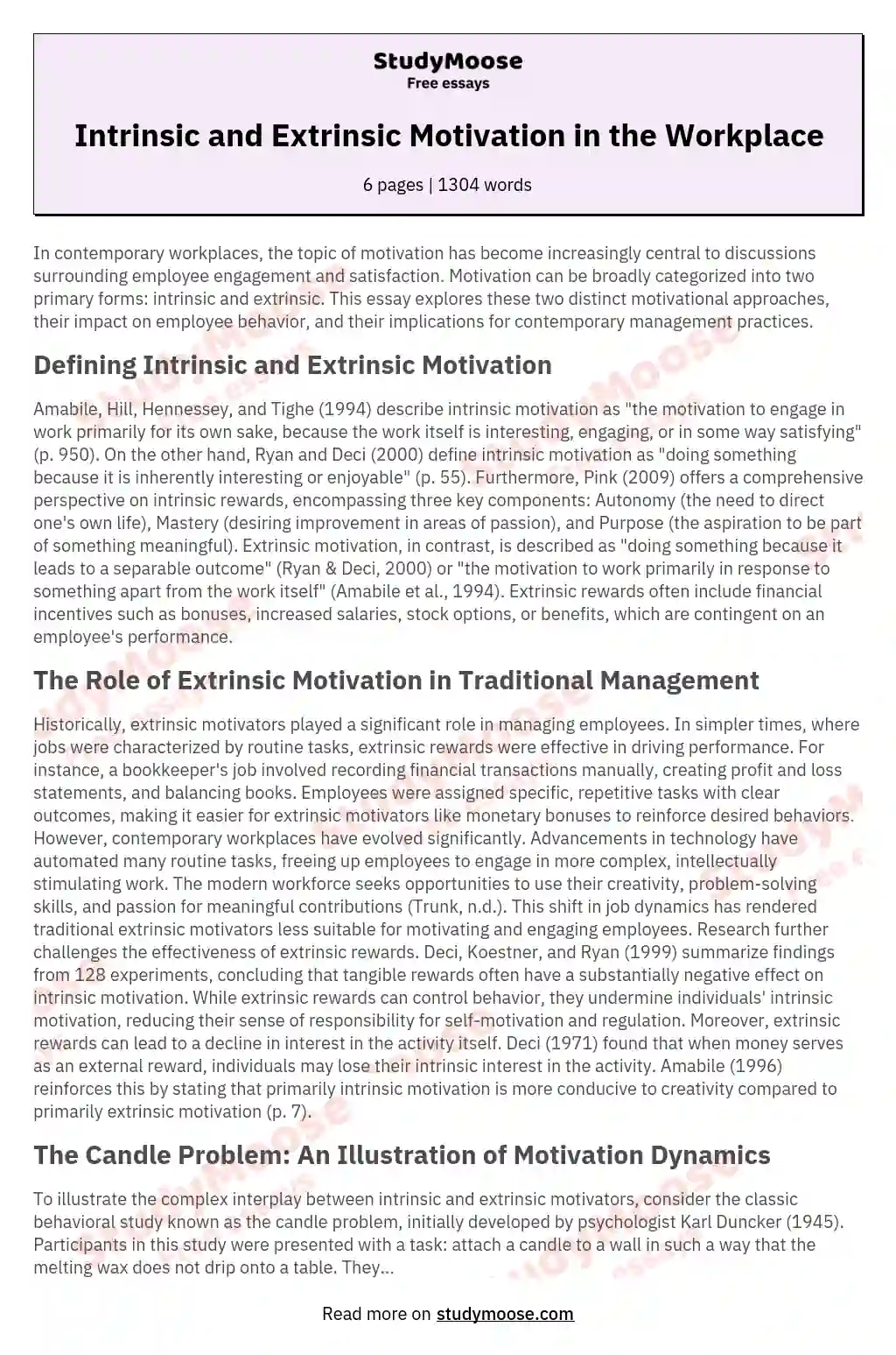 thesis about extrinsic motivation