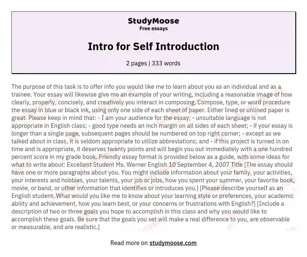 Intro for Self Introduction essay