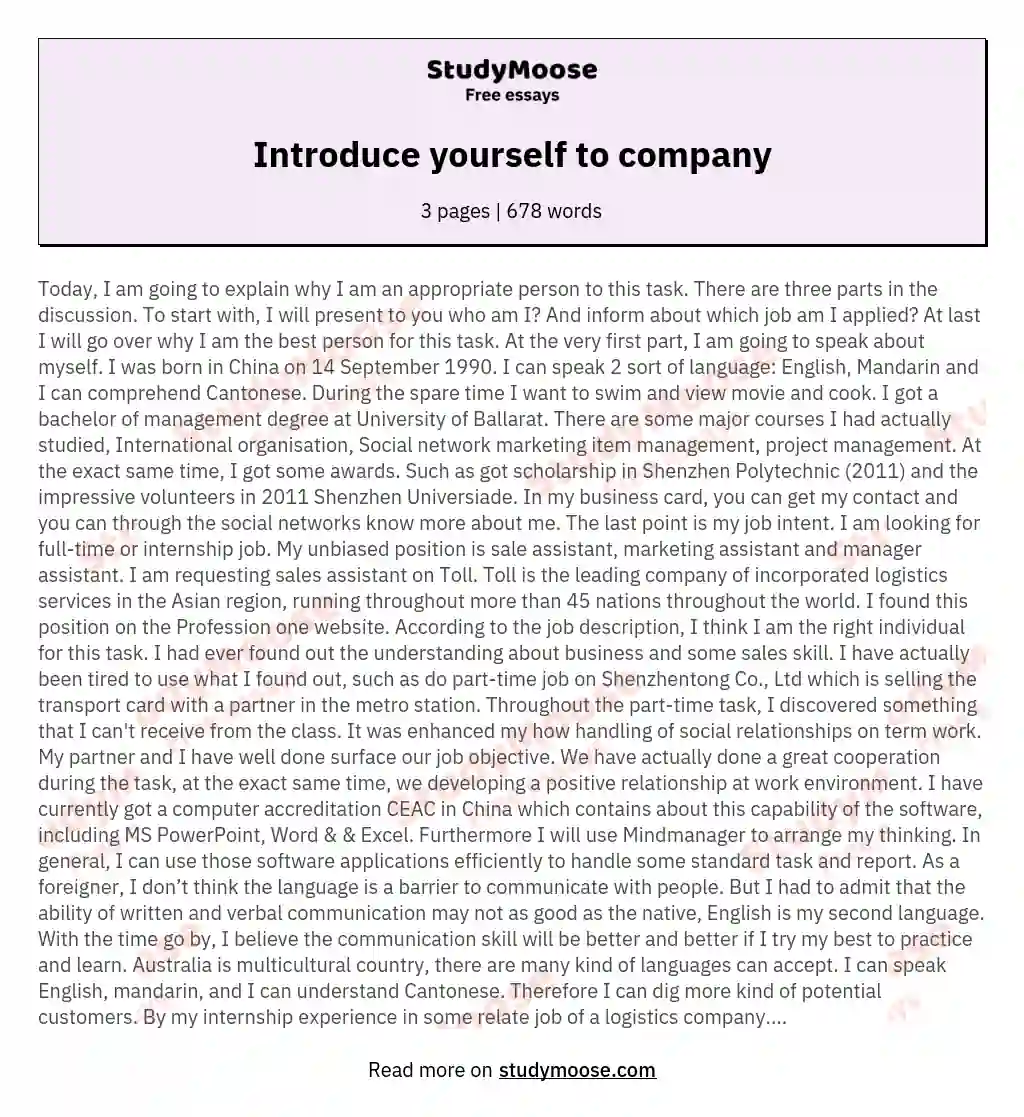 Introduce yourself to company