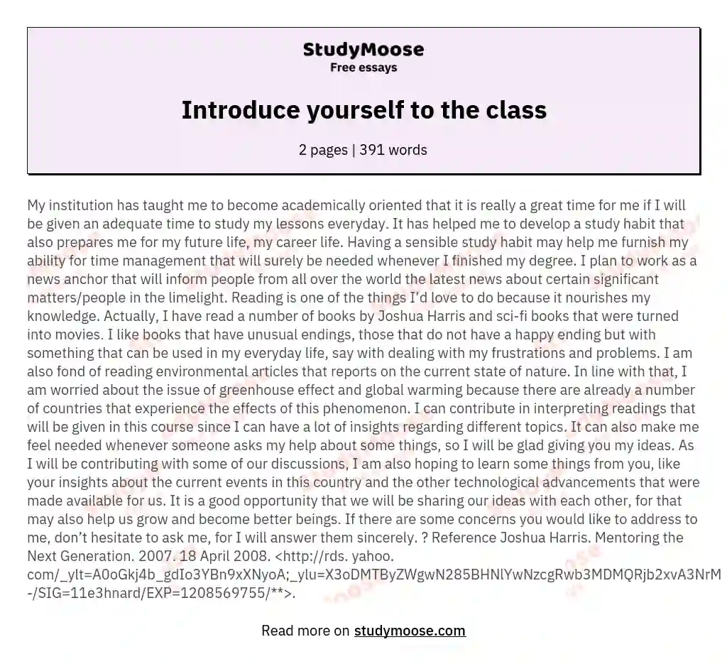 Introduce yourself to the class essay