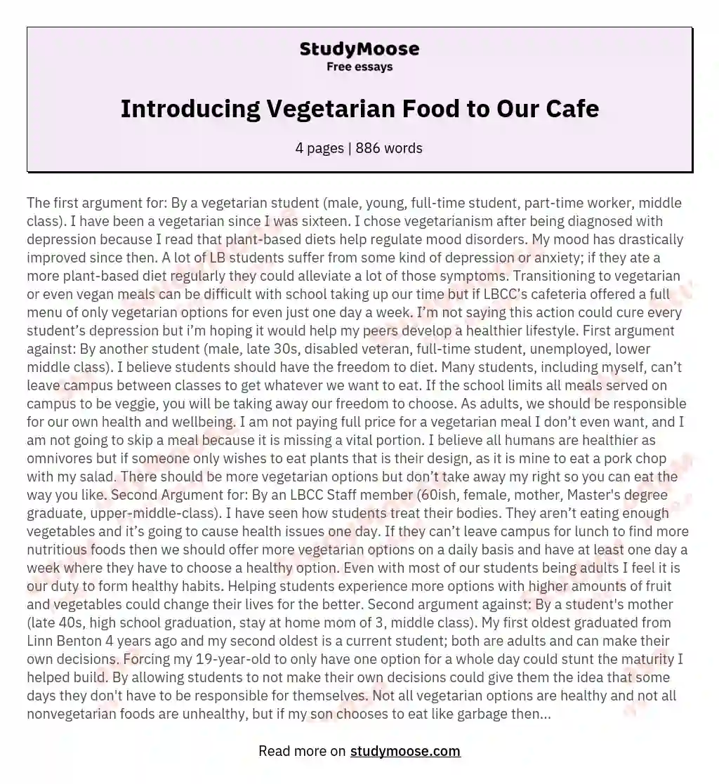 Introducing Vegetarian Food to Our Cafe essay