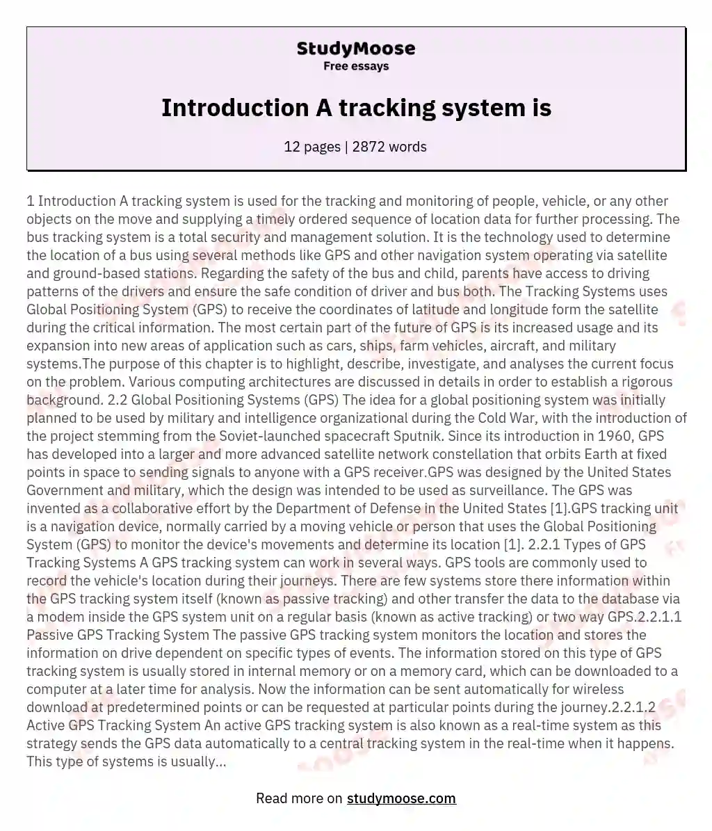 Introduction A tracking system is essay