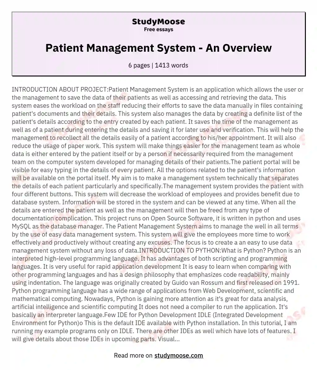 INTRODUCTION ABOUT PROJECTPatient Management System is an application which allows the user