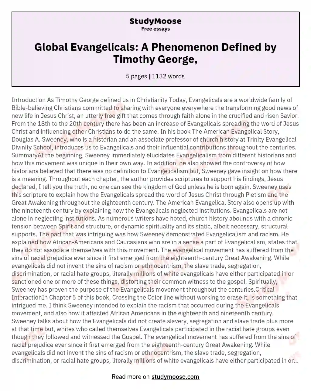 Global Evangelicals: A Phenomenon Defined by Timothy George, essay