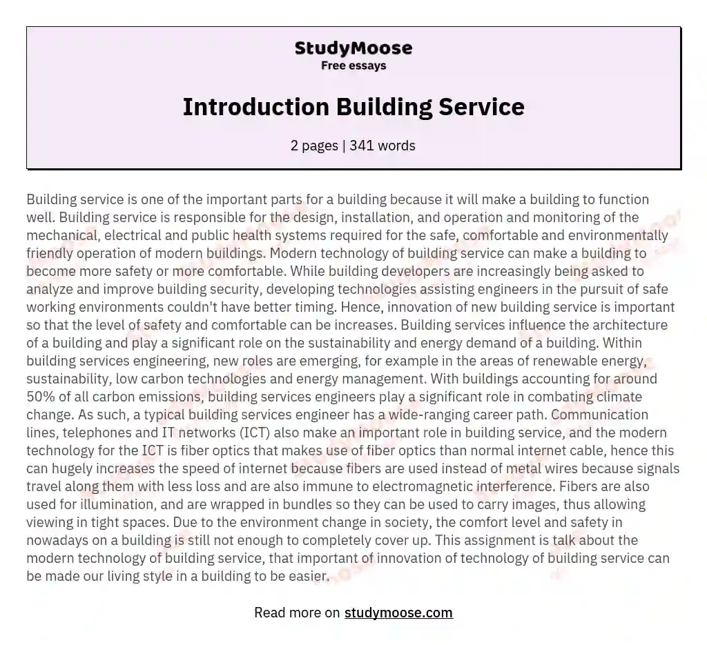Introduction Building Service essay