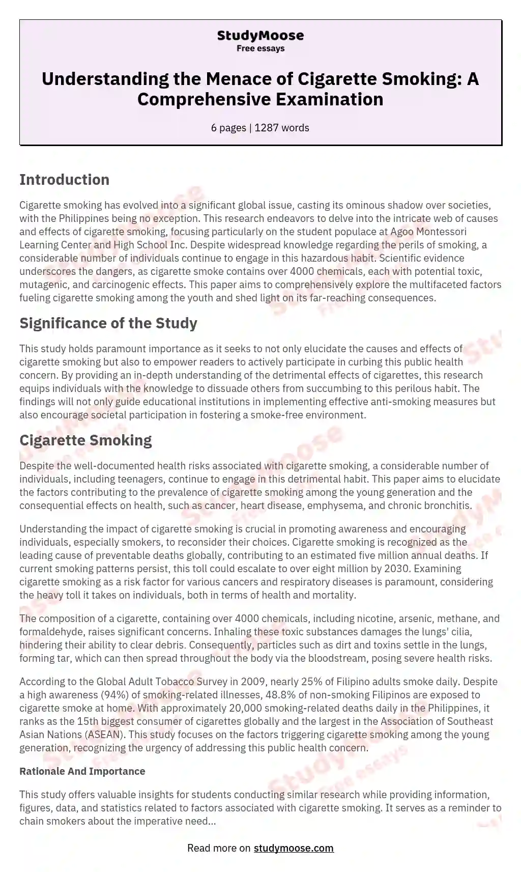 Understanding the Menace of Cigarette Smoking: A Comprehensive Examination essay