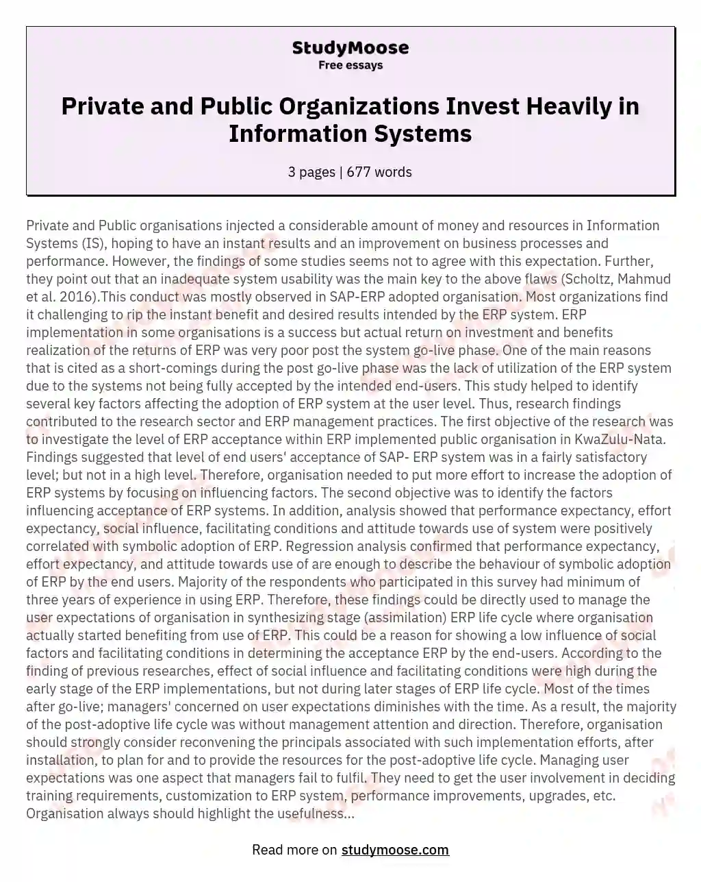 Private and Public Organizations Invest Heavily in Information Systems essay