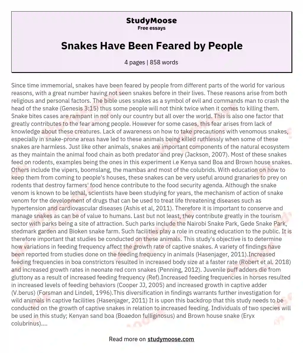Snakes Have Been Feared by People essay