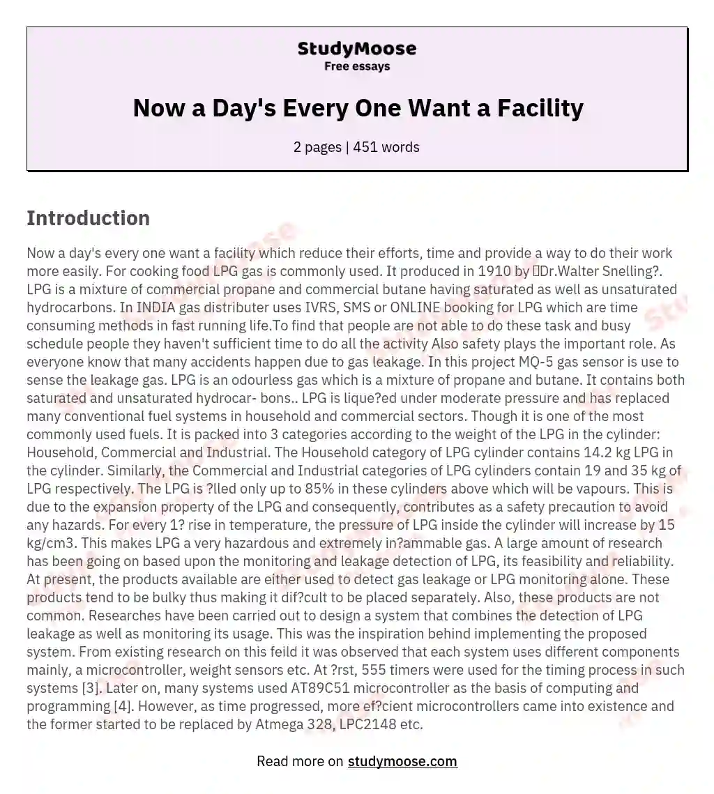 Now a Day's Every One Want a Facility essay