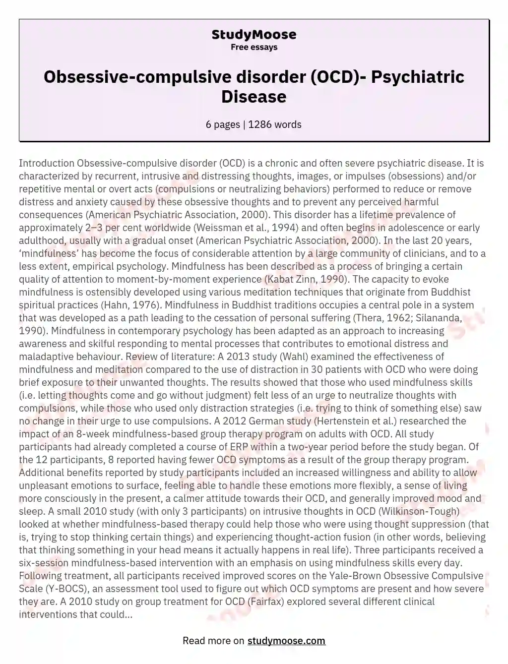 Obsessive-compulsive disorder (OCD)- Psychiatric Disease