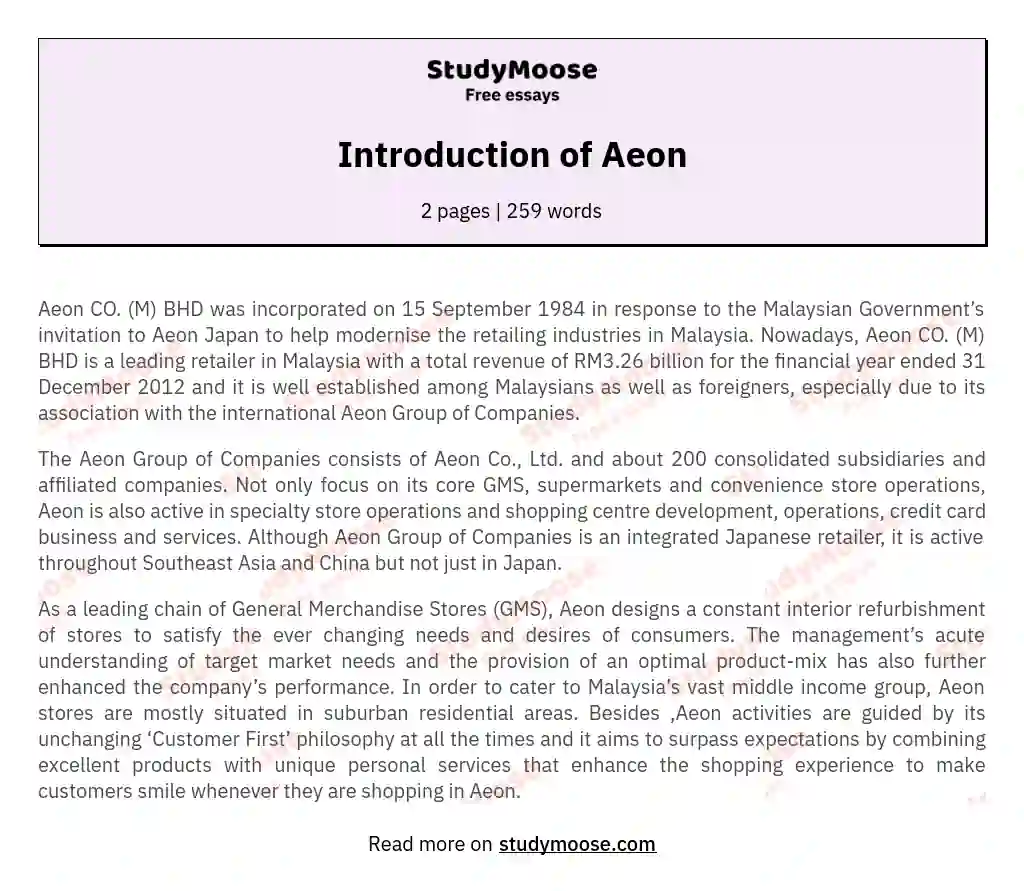Introduction of Aeon essay