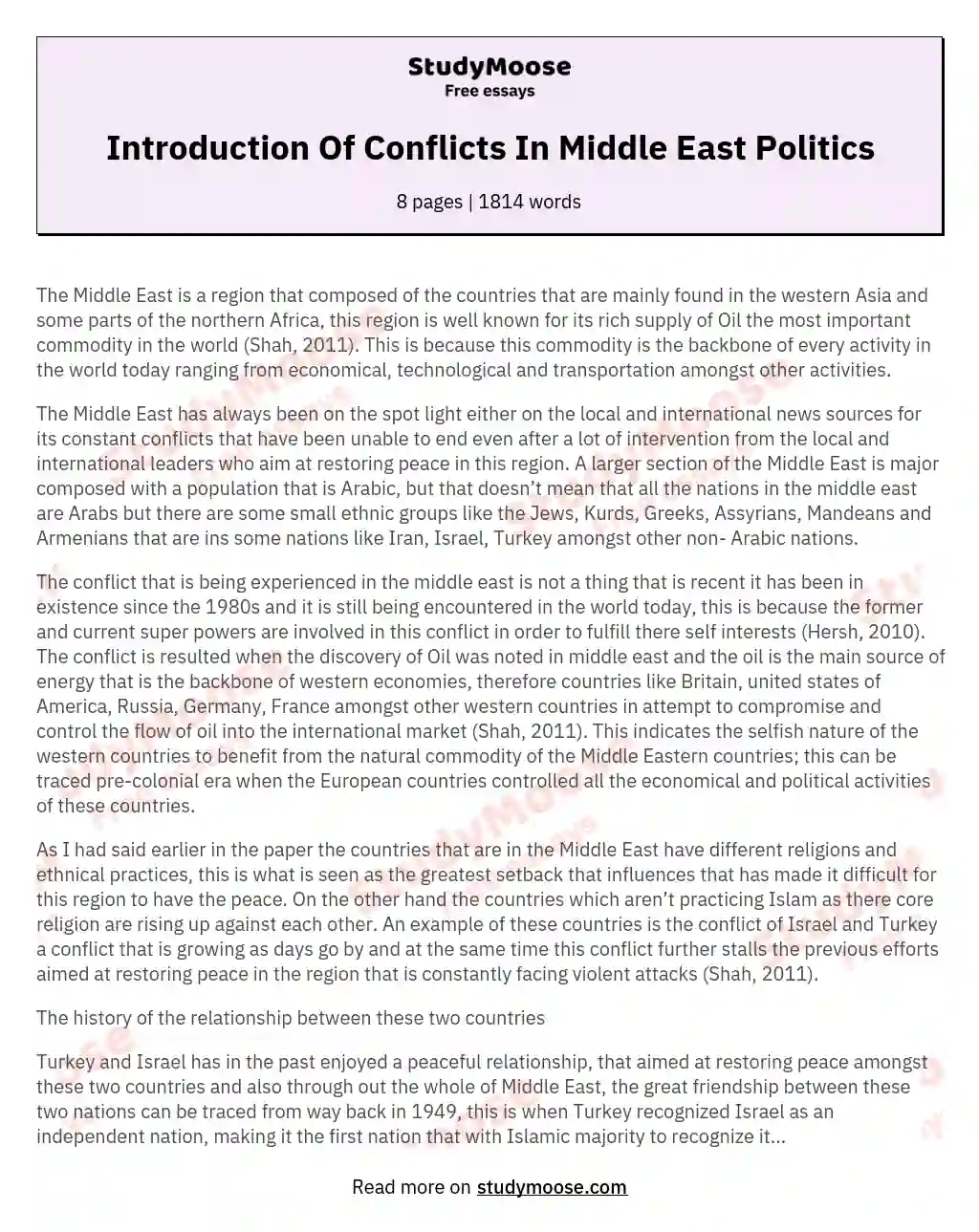Introduction Of Conflicts In Middle East Politics essay