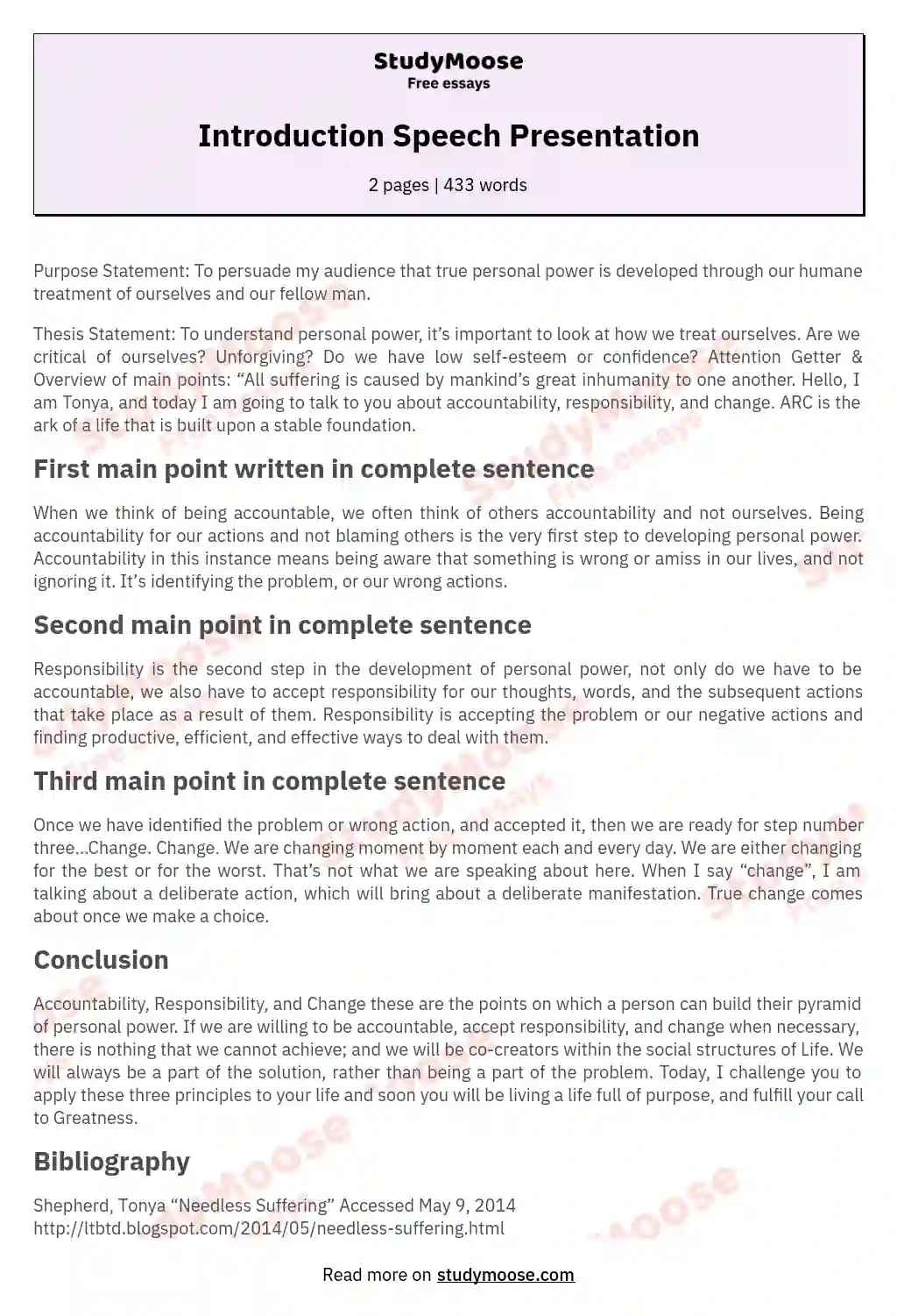 Introduction Speech Presentation essay