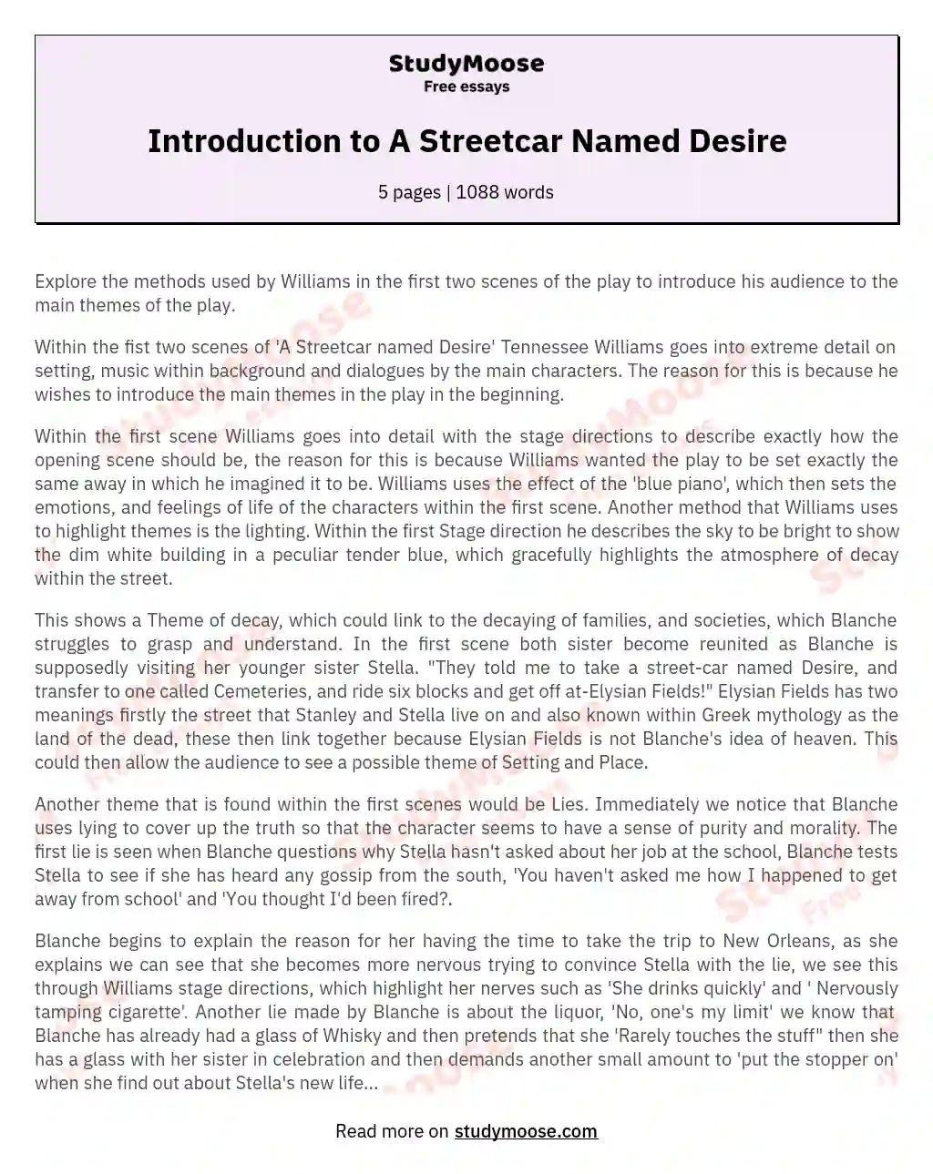 Introduction to A Streetcar Named Desire