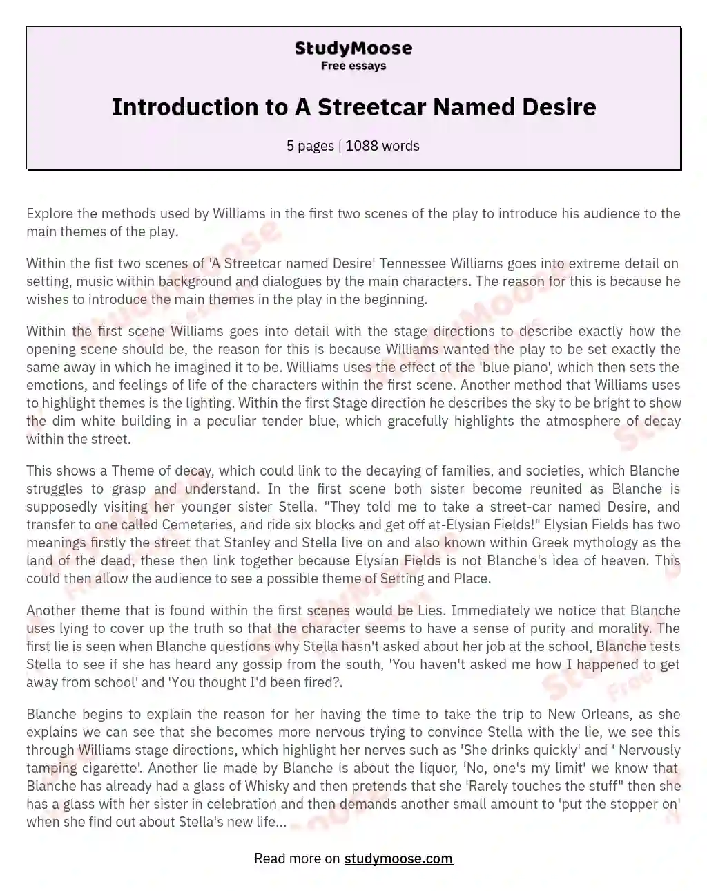 thesis for a streetcar named desire