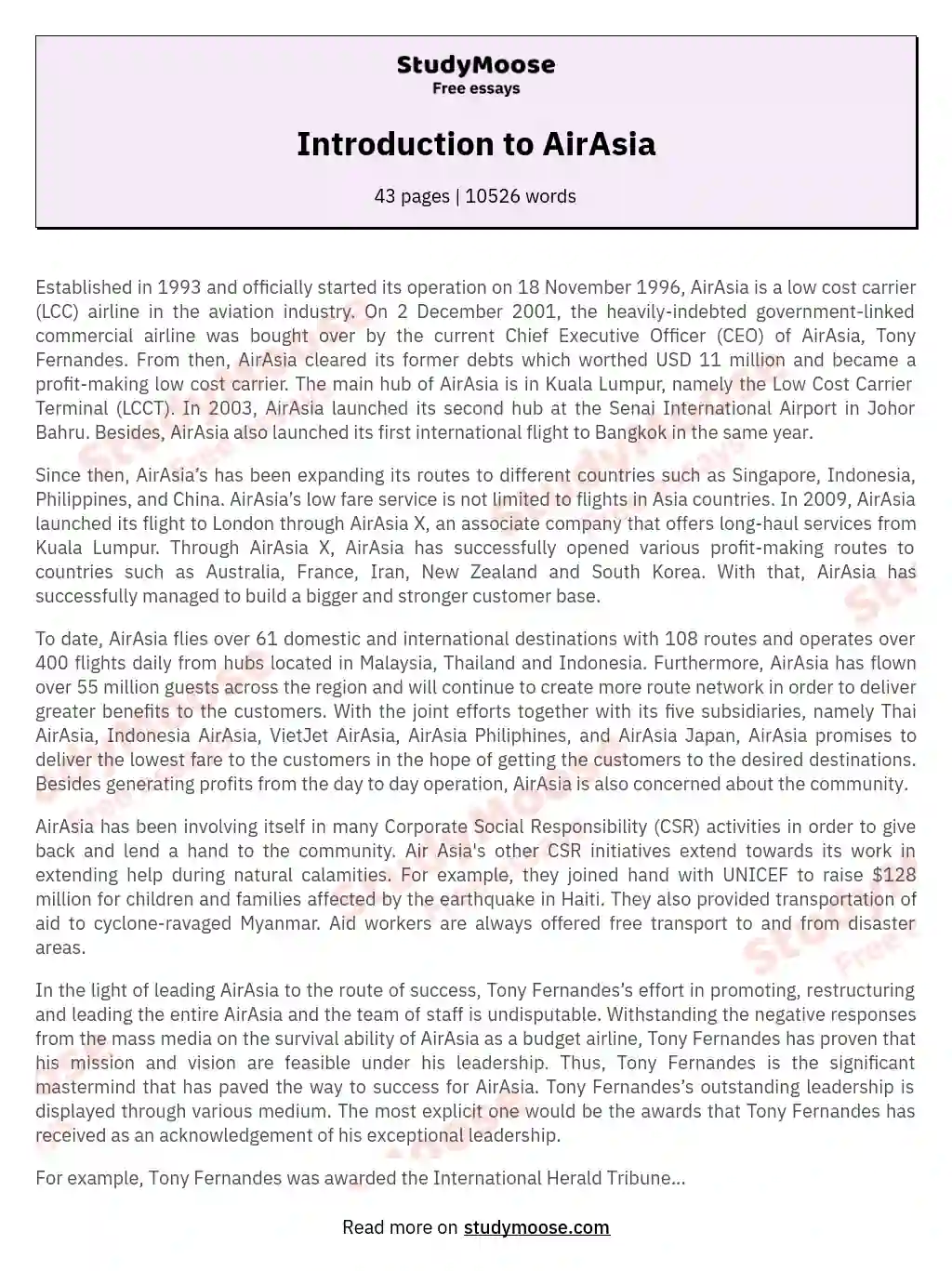 Introduction to AirAsia essay