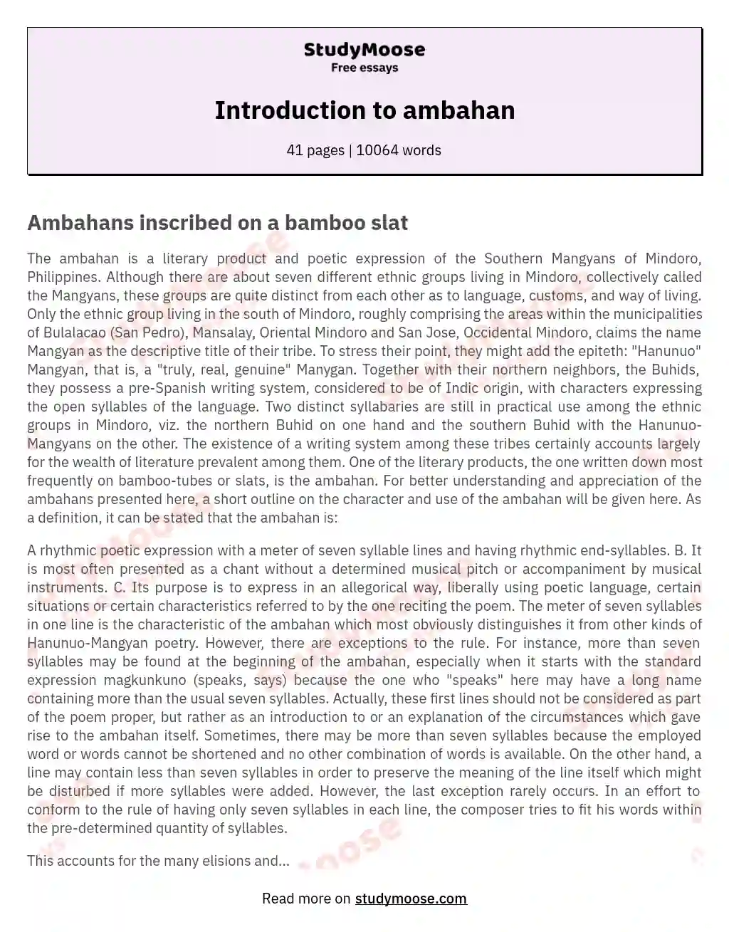 Introduction to ambahan