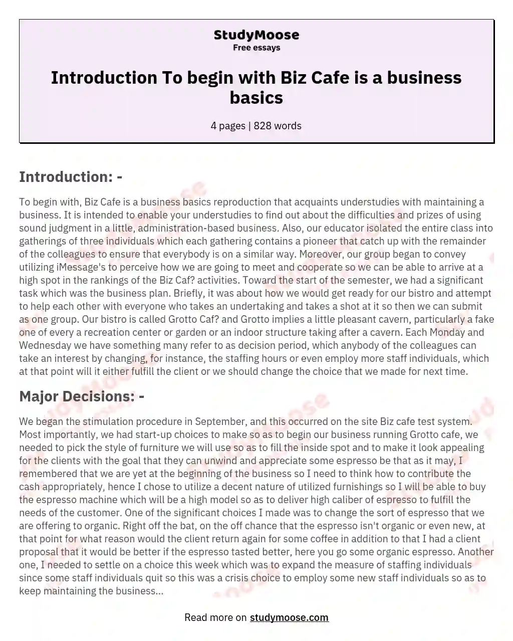 Introduction To begin with Biz Cafe is a business basics
