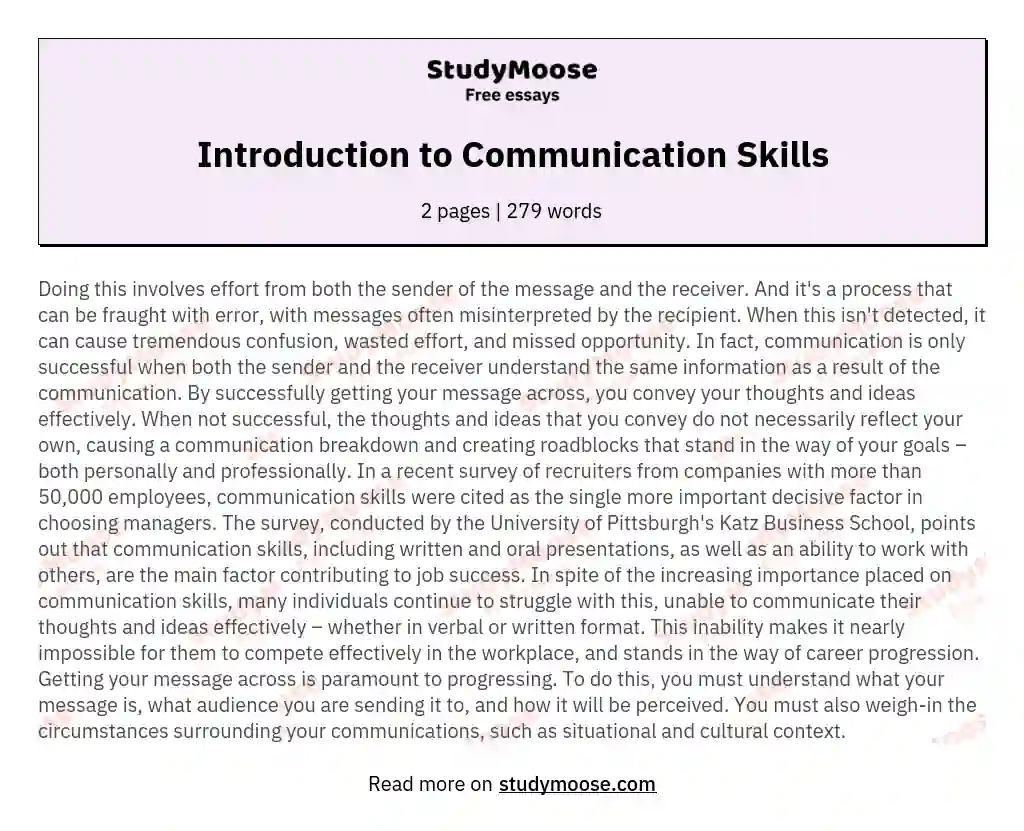 Introduction to Communication Skills essay