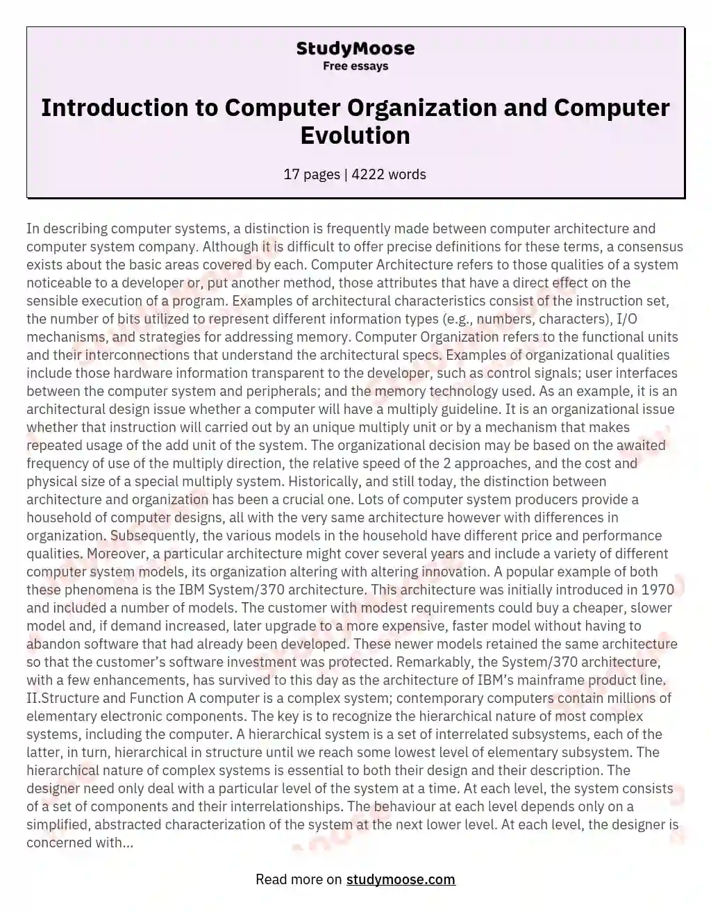 Introduction to Computer Organization and Computer Evolution essay