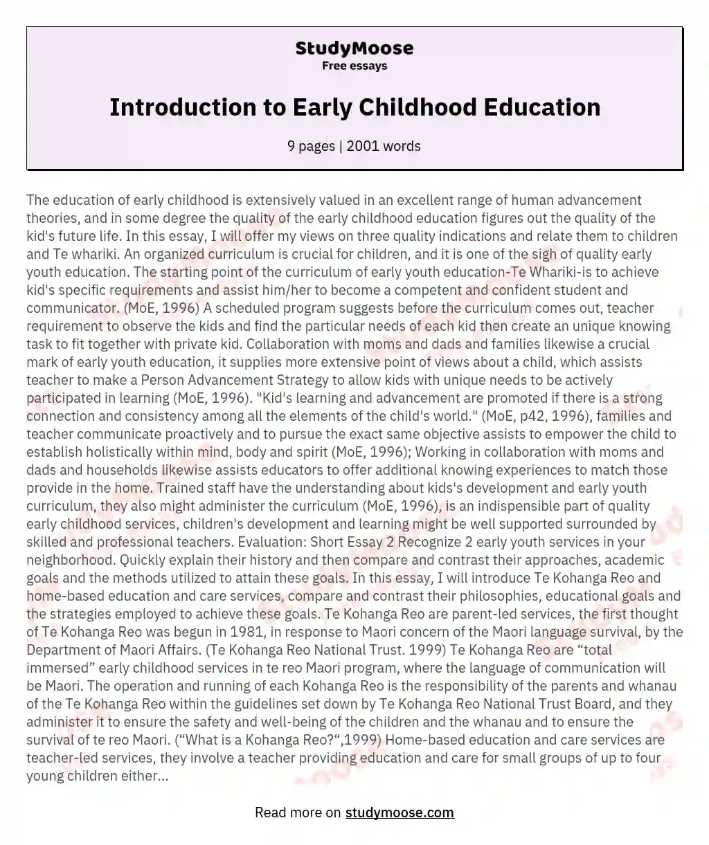 research paper on early childhood education pdf