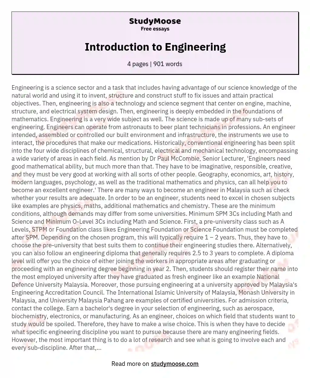 Introduction to Engineering essay