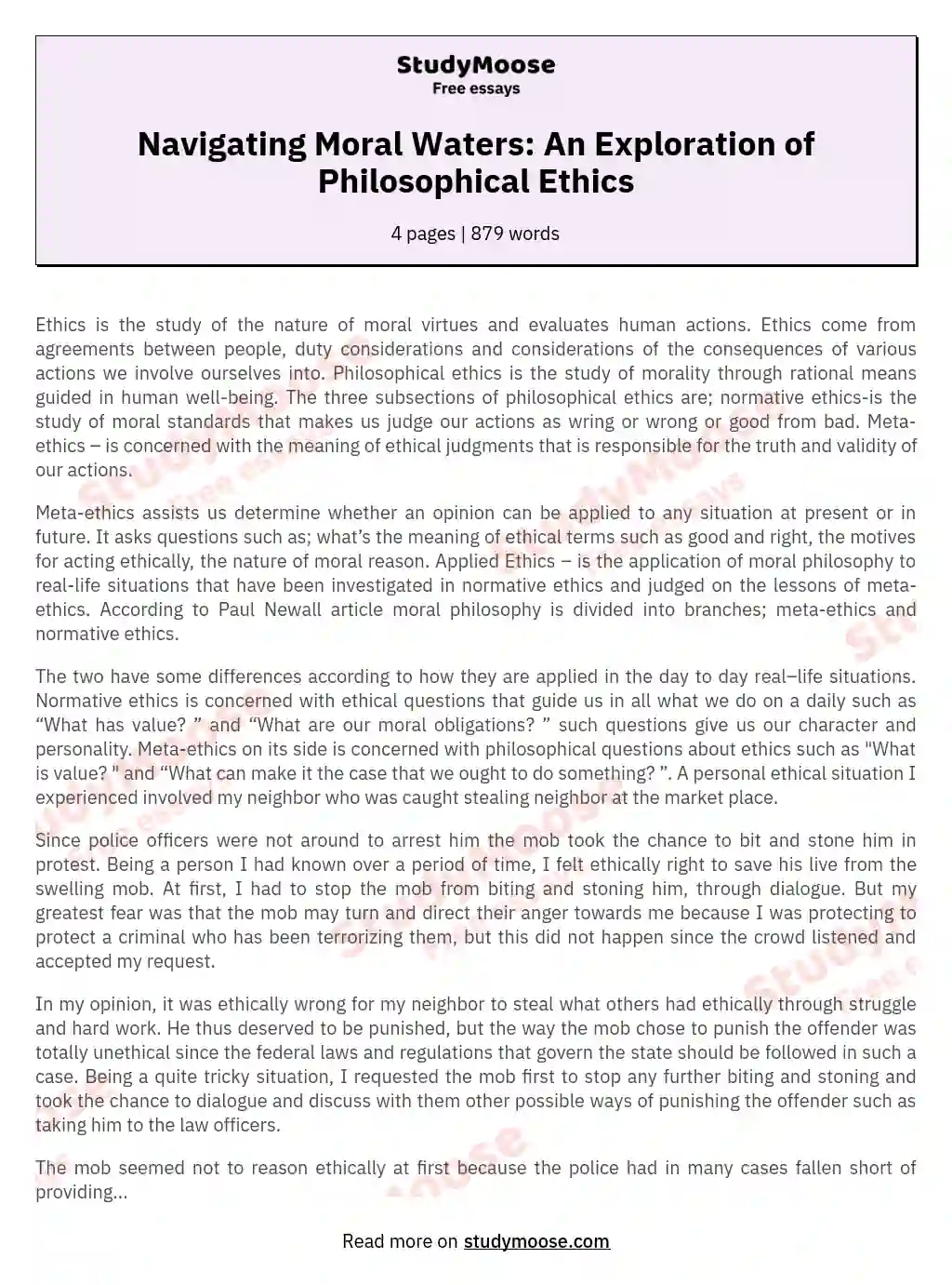 Navigating Moral Waters: An Exploration of Philosophical Ethics essay