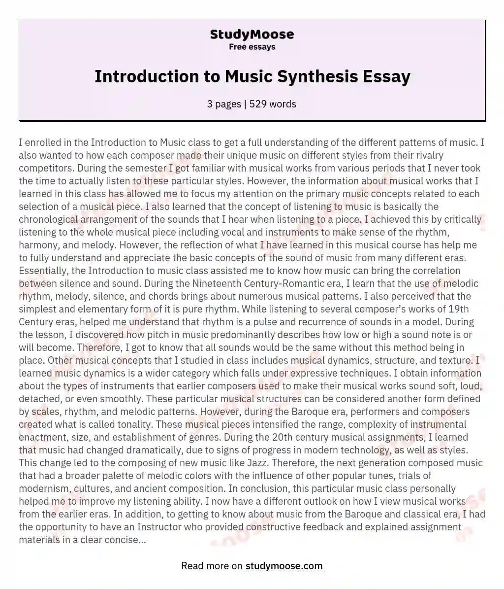Introduction to Music Synthesis Essay essay