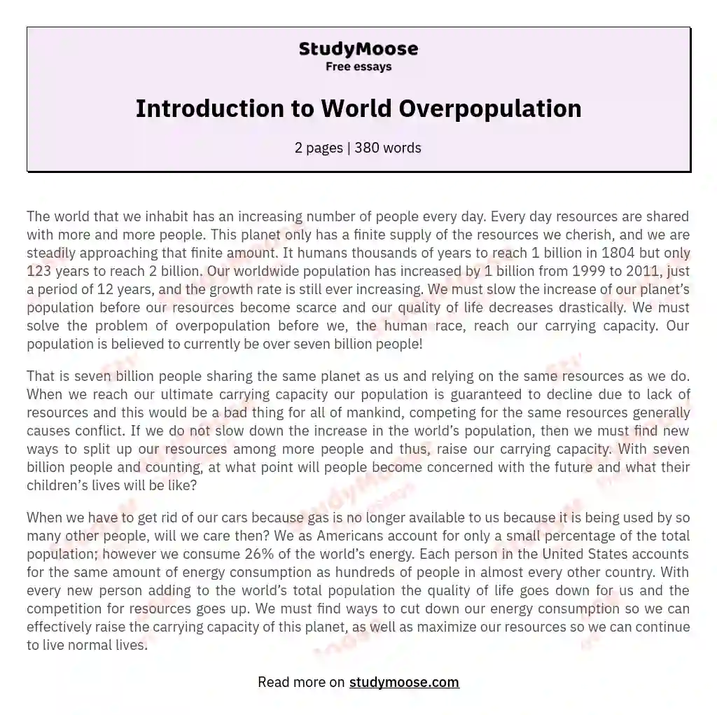2 page essay on overpopulation