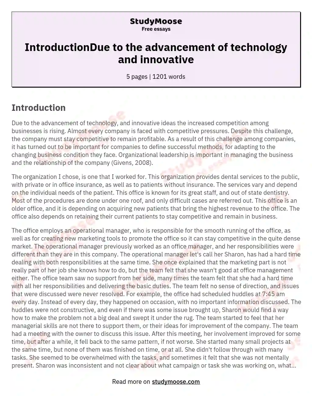 IntroductionDue to the advancement of technology and innovative essay