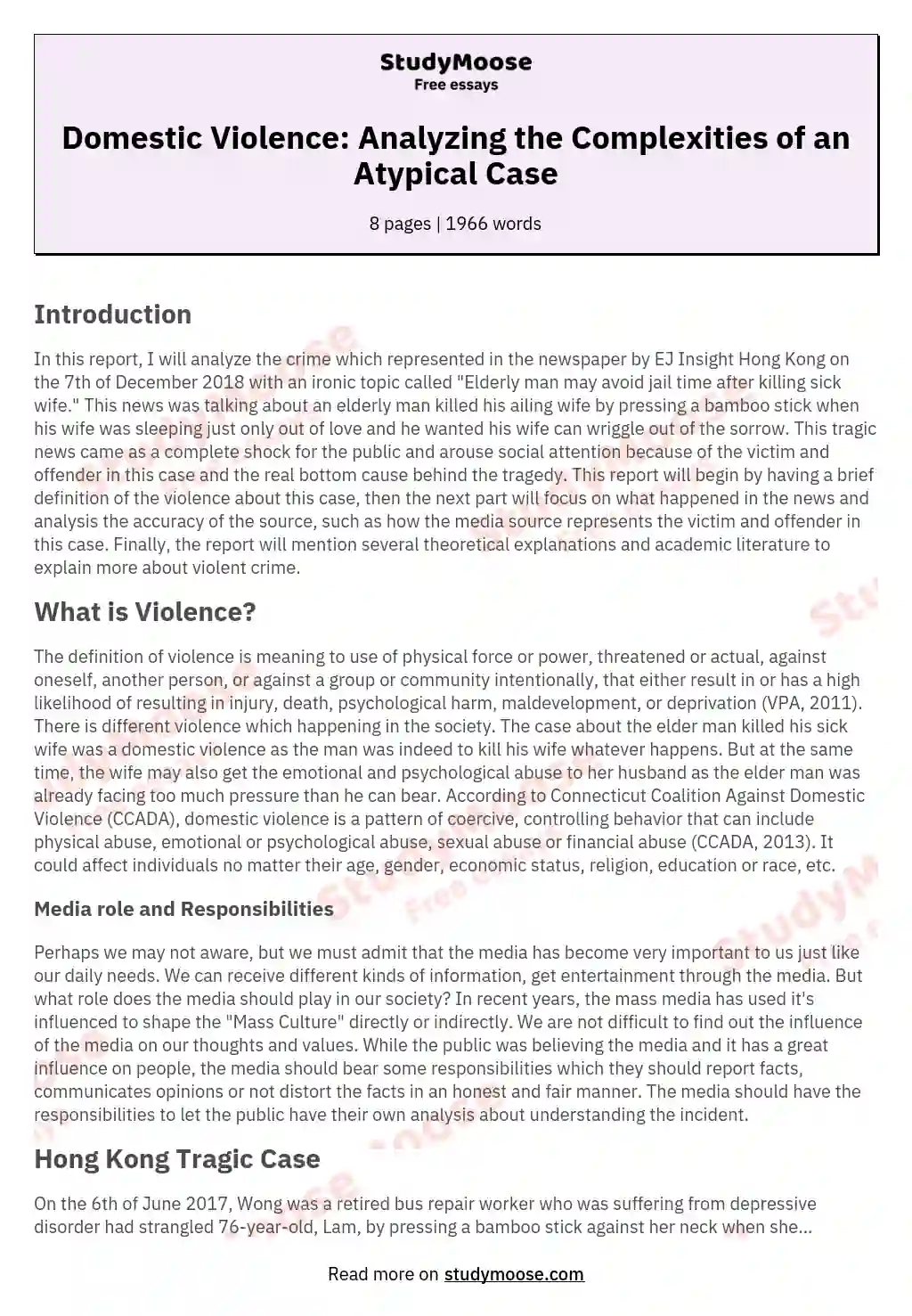 Domestic Violence: Analyzing the Complexities of an Atypical Case essay
