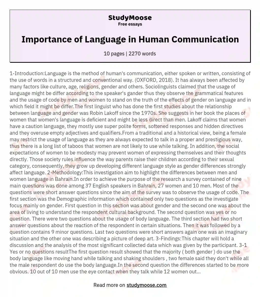 IntroductionLanguage is the method of human's communication either spoken or written consisting