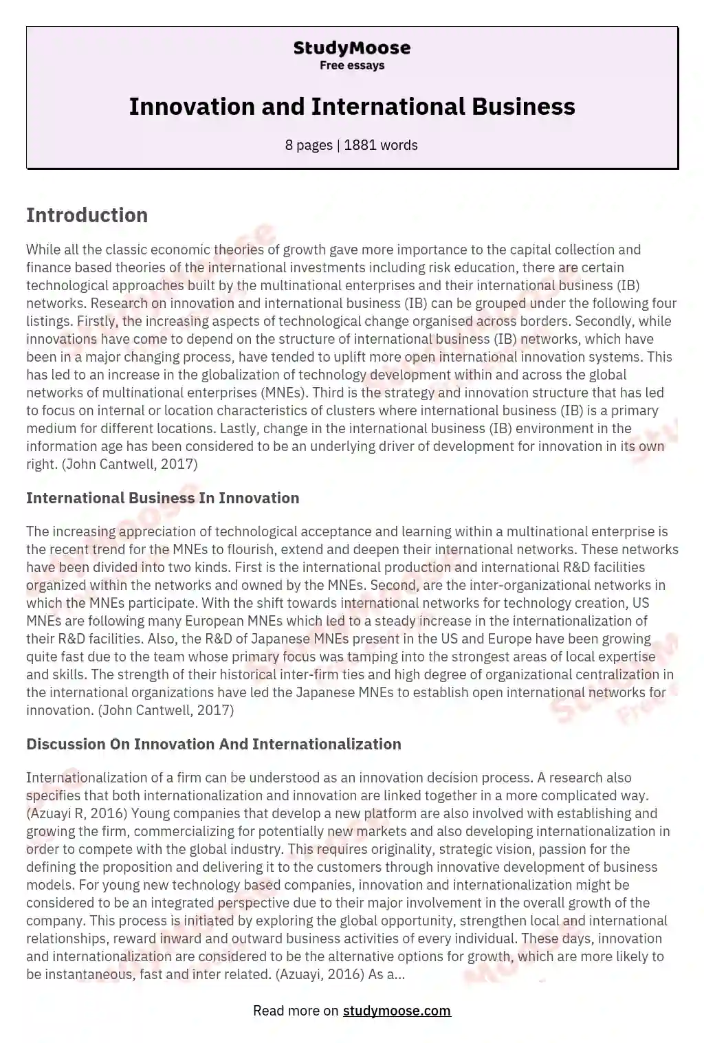 Innovation and International Business essay