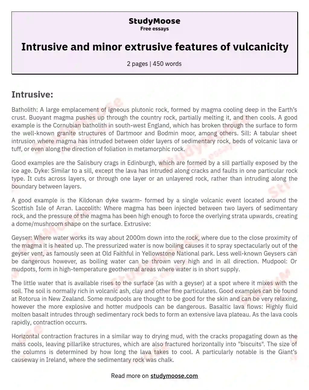 Intrusive and minor extrusive features of vulcanicity essay