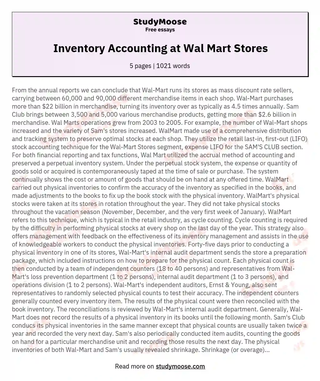 Inventory Accounting at Wal Mart Stores essay