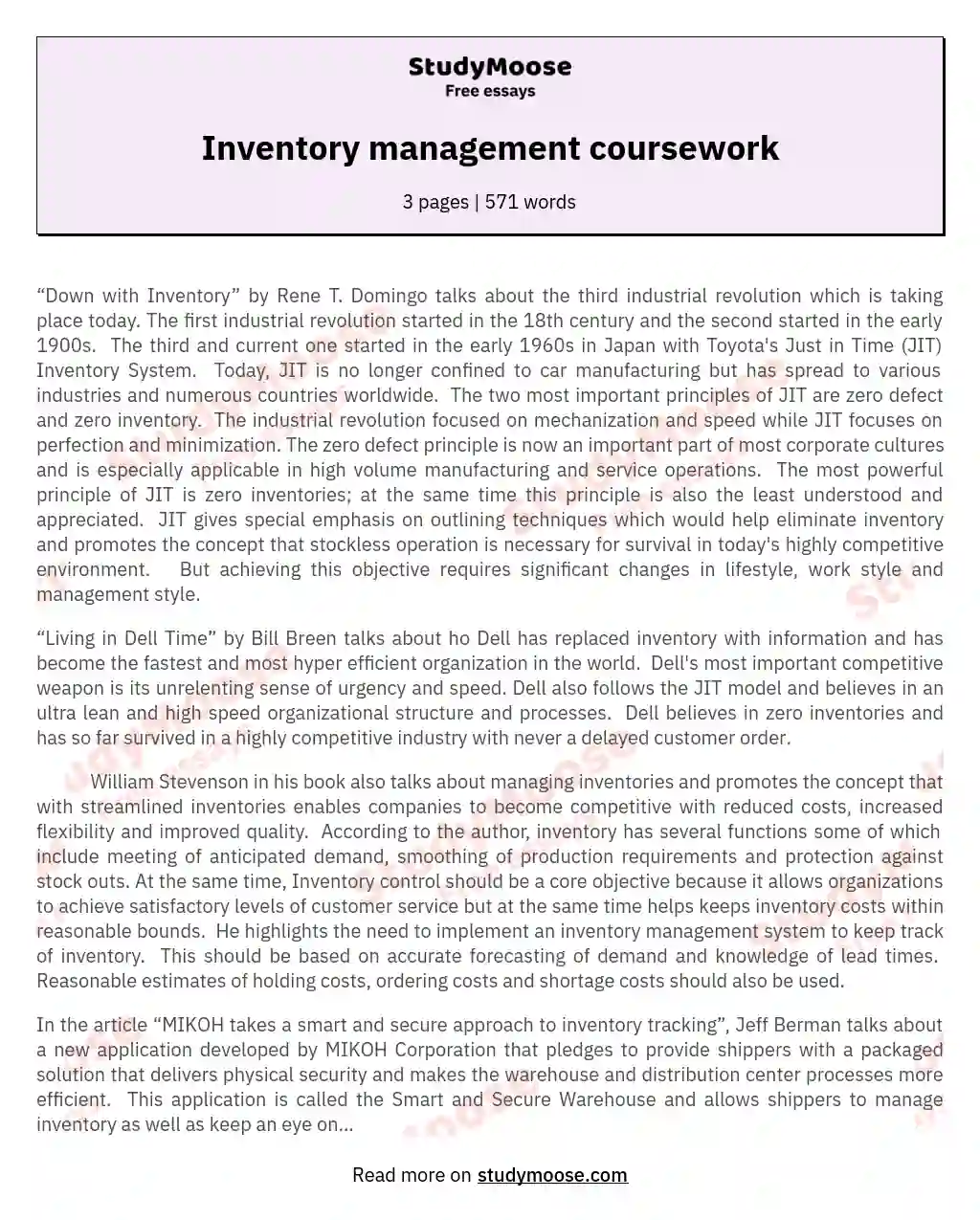 Inventory management coursework essay