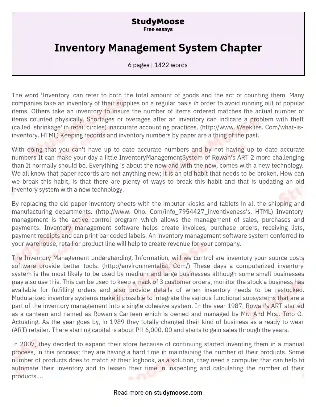 Inventory Management System Chapter essay