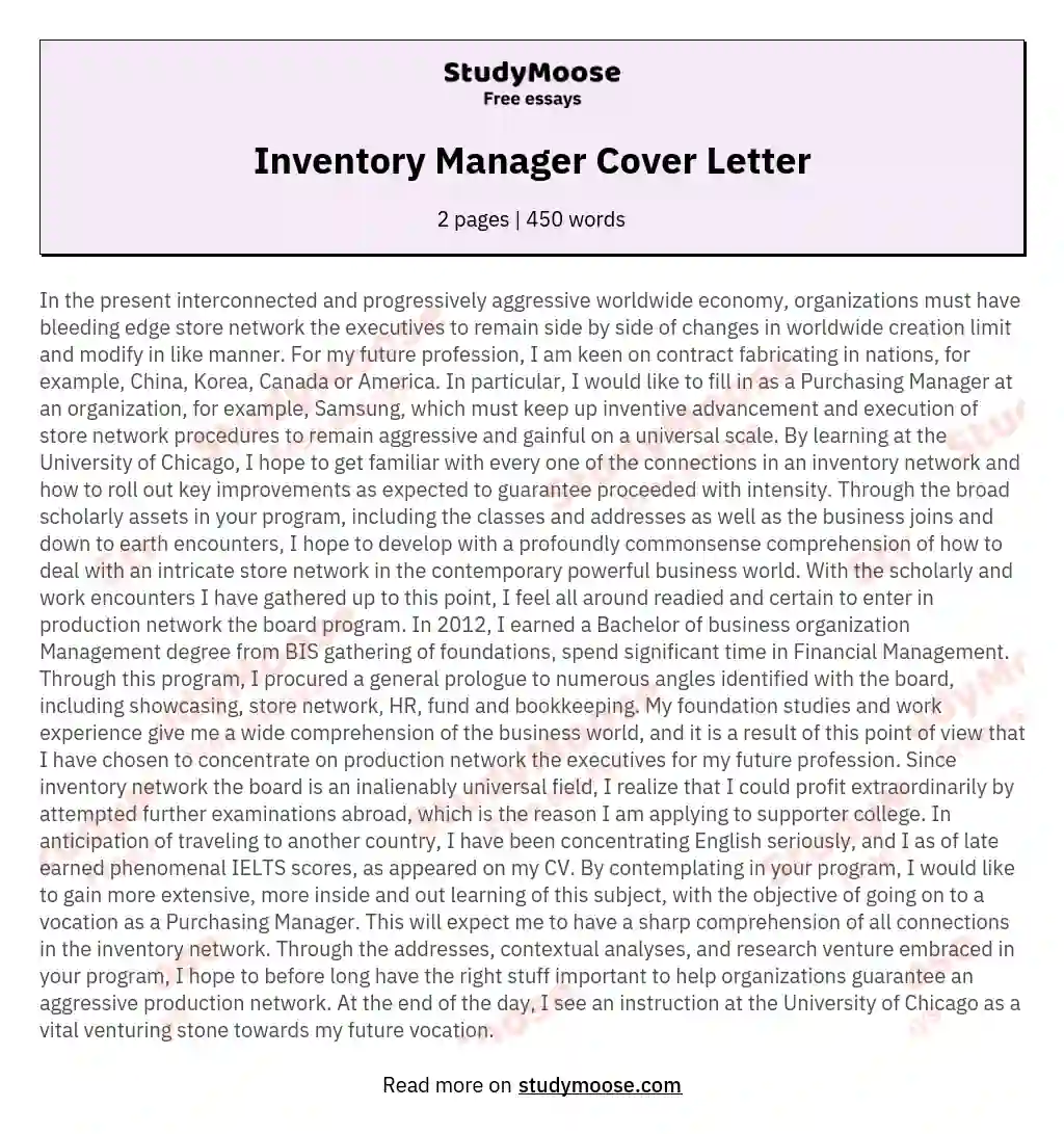Inventory Manager Cover Letter essay