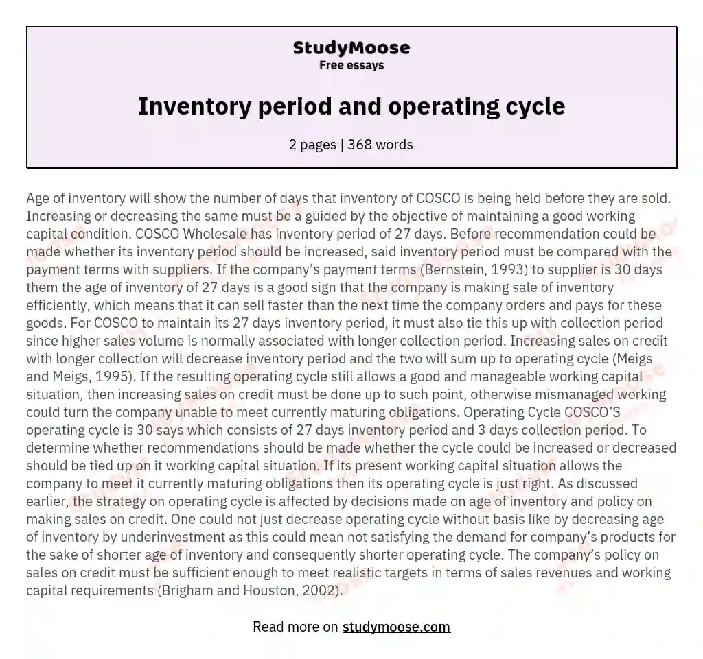 Inventory period and operating cycle essay