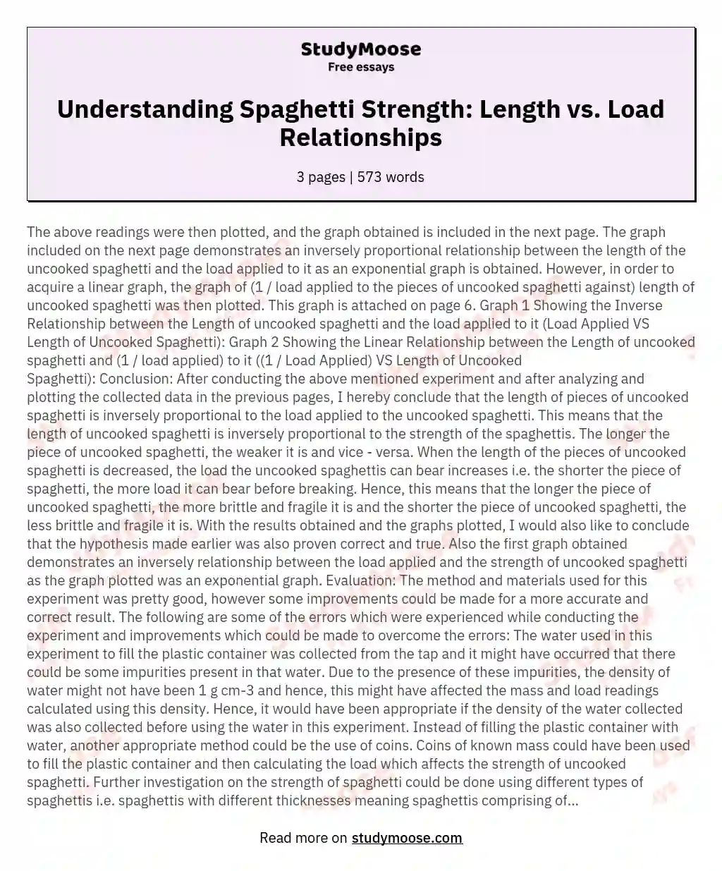 Understanding Spaghetti Strength: Length vs. Load Relationships essay